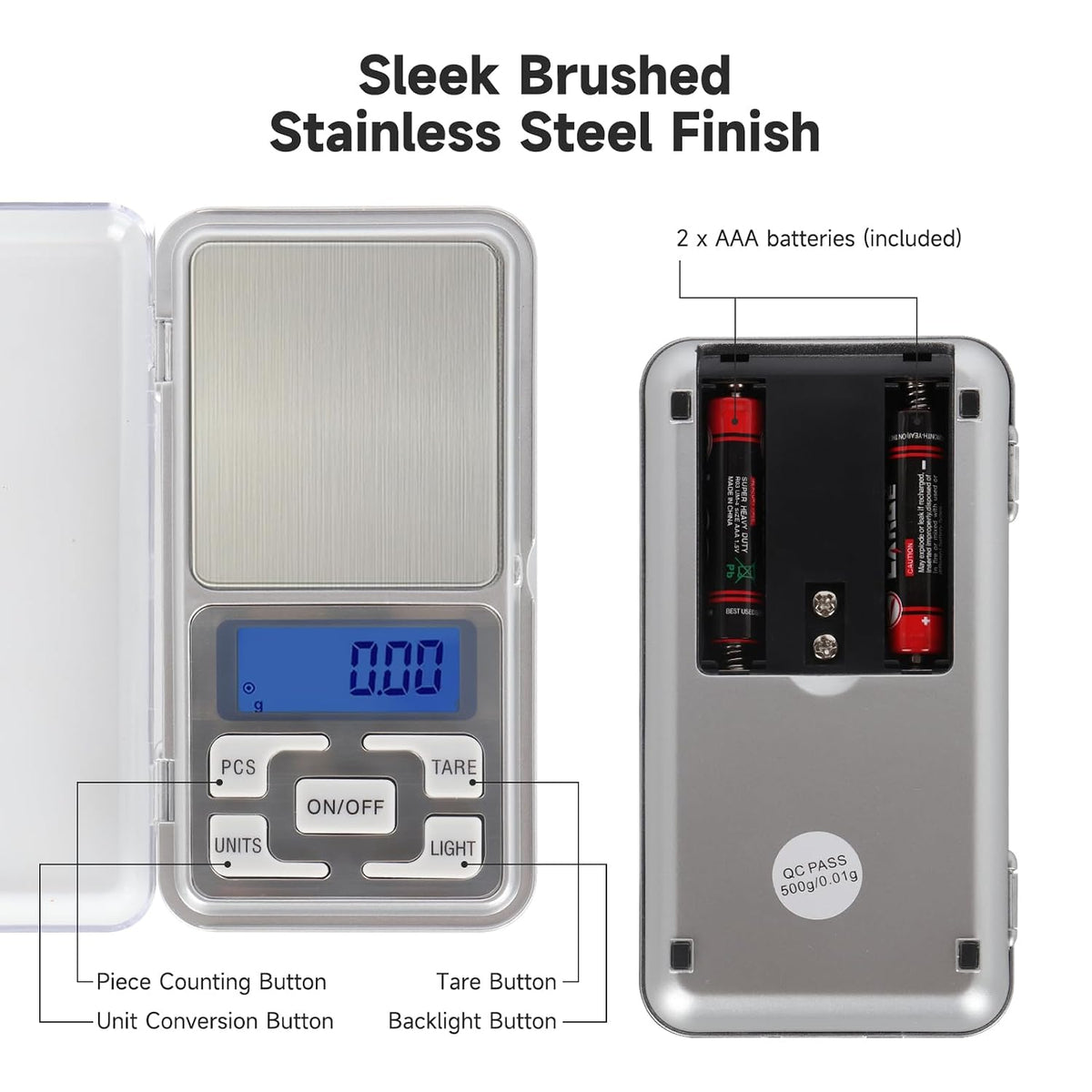 Compact Digital Pocket Scale – 500g/0.01g Accuracy with LCD Display