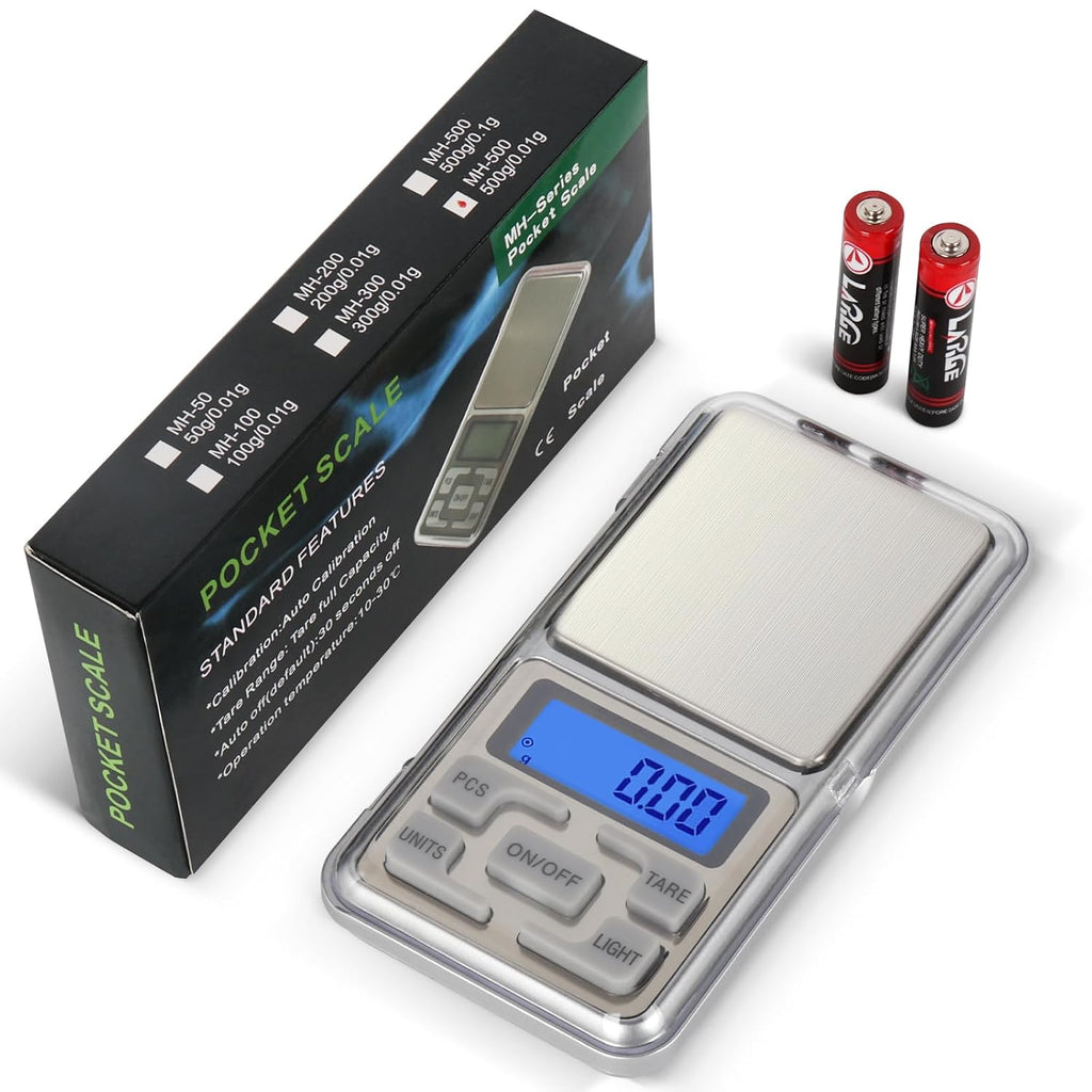 Compact Digital Pocket Scale – 500g/0.01g Accuracy with LCD Display