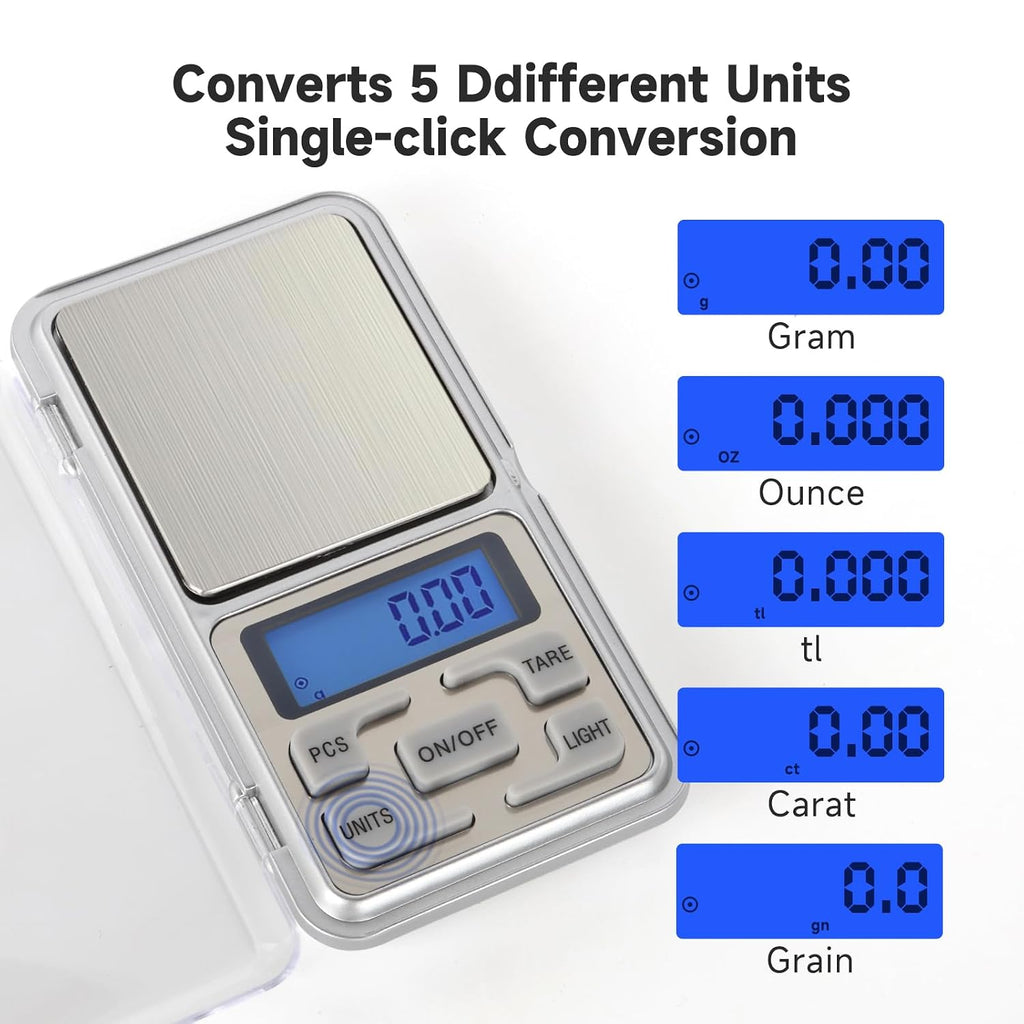 Compact Digital Pocket Scale – 500g/0.01g Accuracy with LCD Display